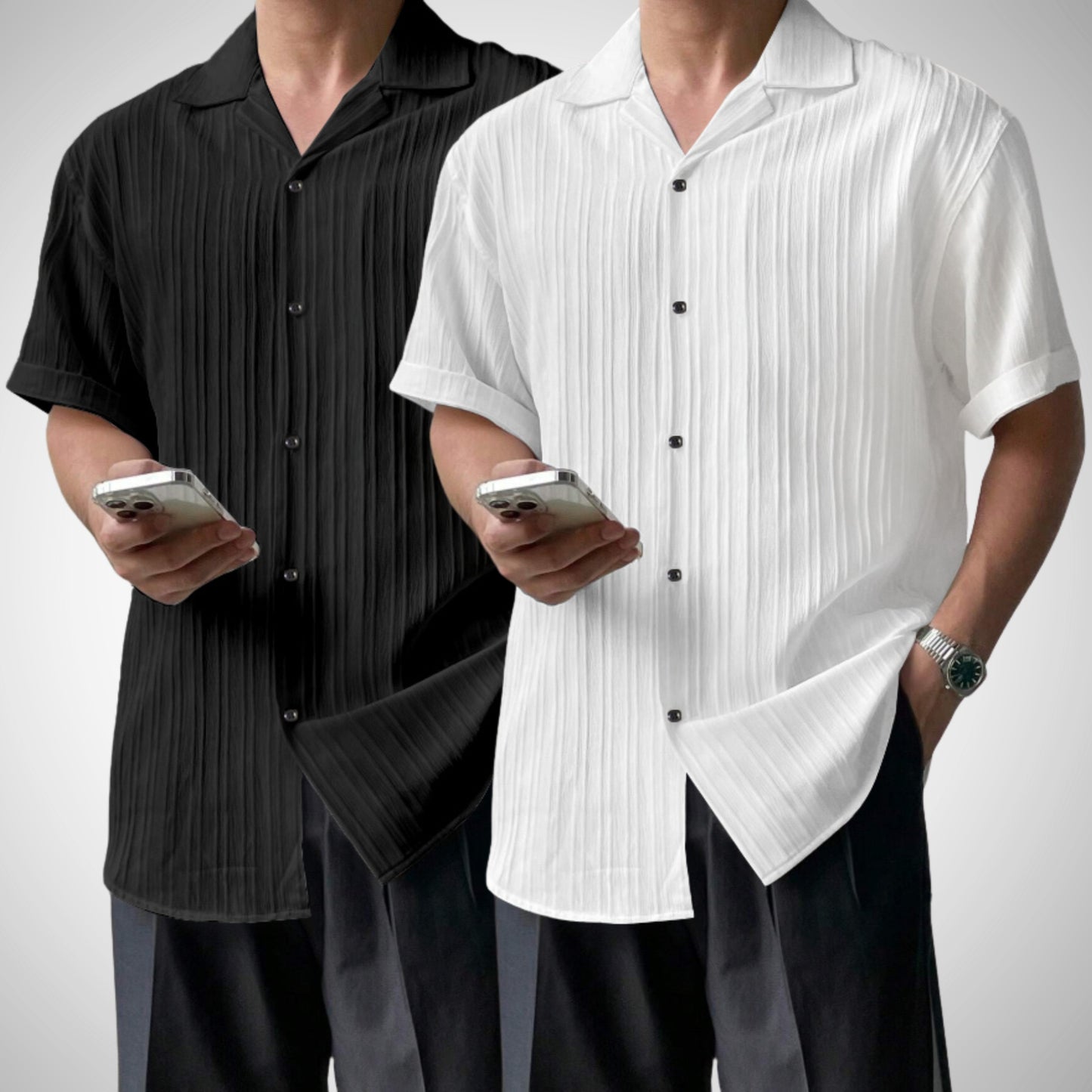 Popcon Half Sleeve PolyCotton Black & White Shirt For Men (Pack Of 2)