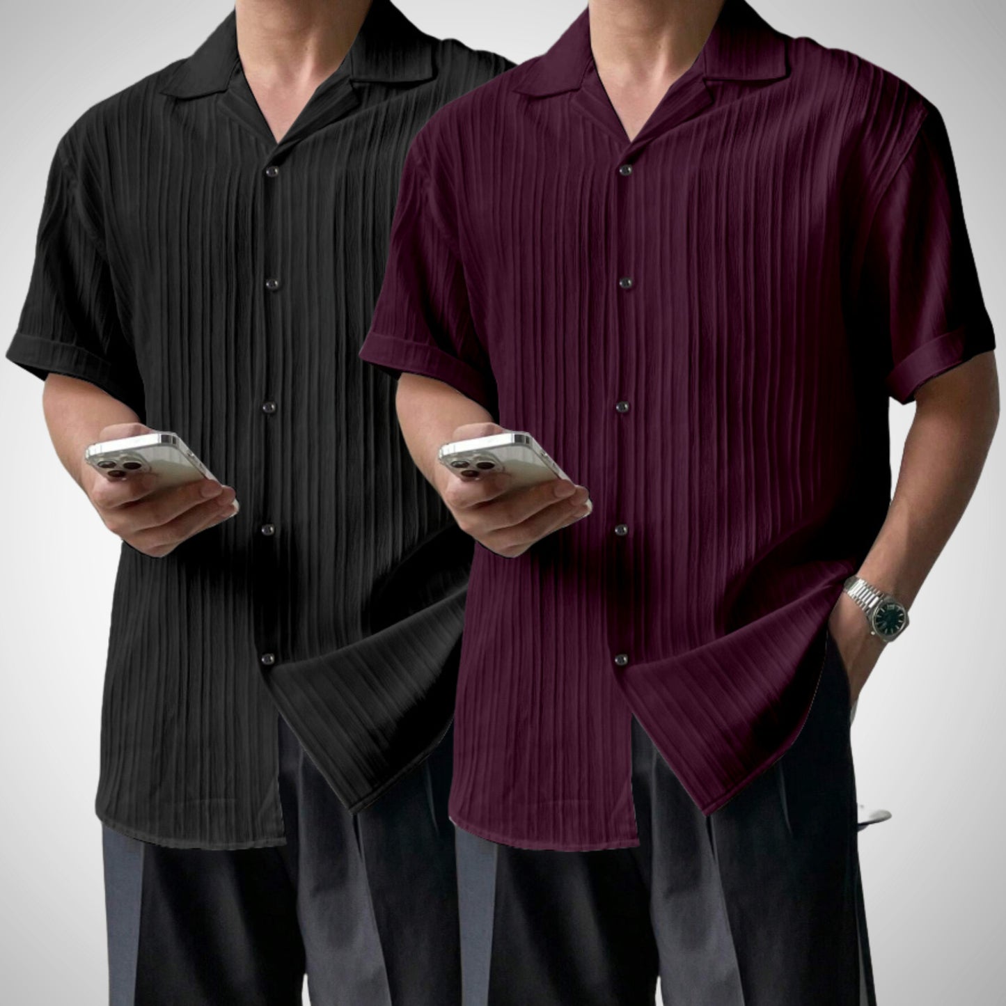 Popcon Half Sleeve PolyCotton Black & Purple Shirt For Men (Pack Of 2)