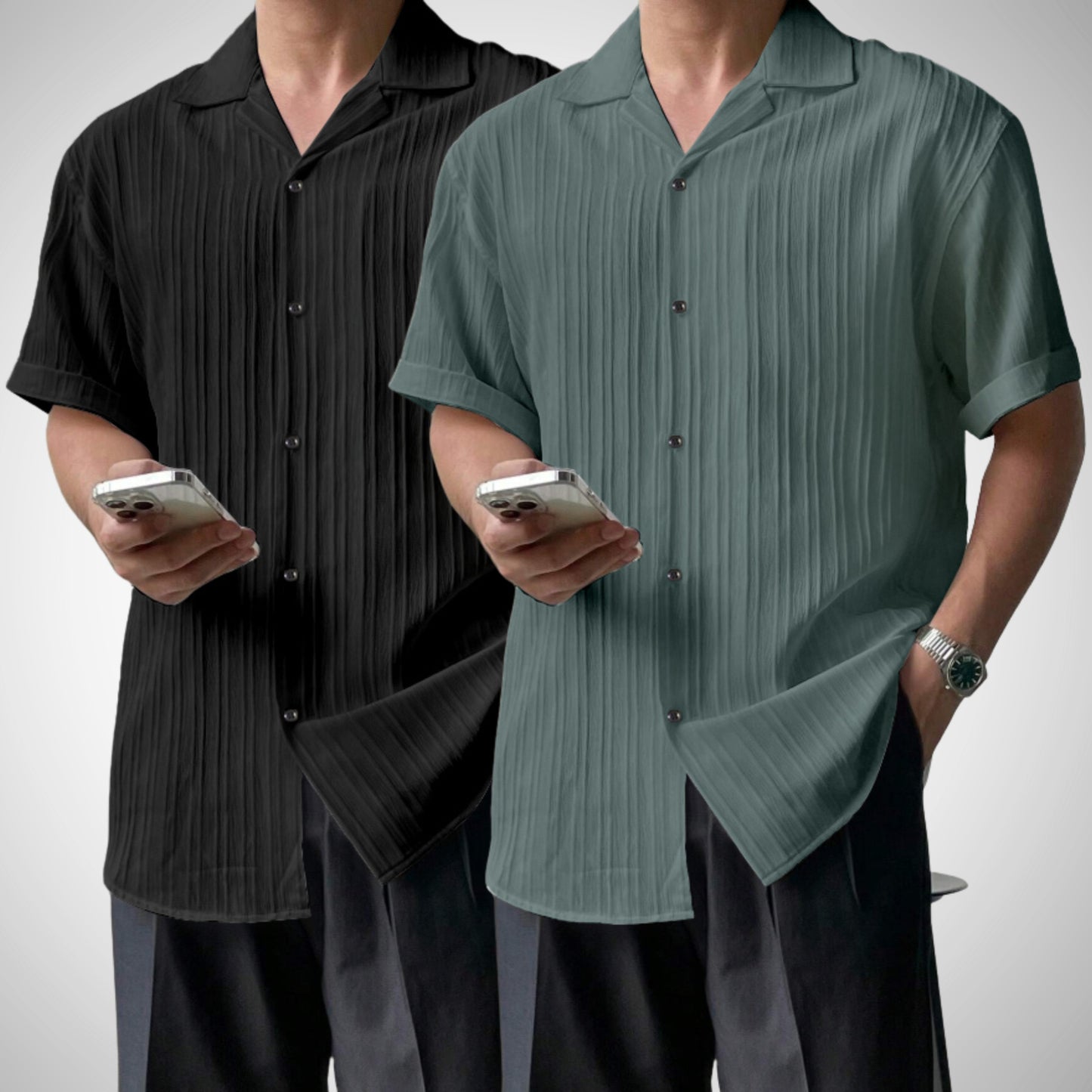 Popcon Half Sleeve PolyCotton Black & Green Shirt For Men (Pack Of 2)