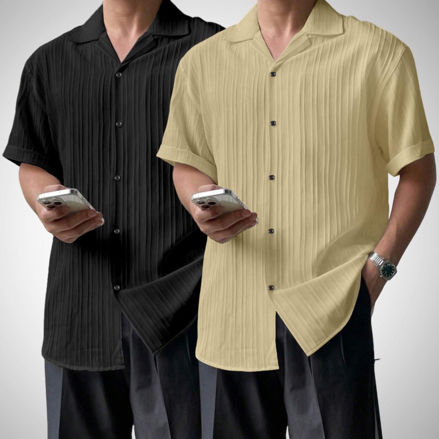 Popcon Half Sleeve PolyCotton Black & khaki Shirt For Men (Pack Of 2)