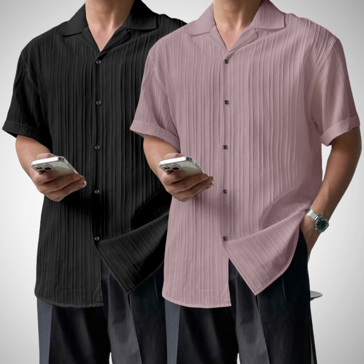 Popcon Half Sleeve PolyCotton Black & Rama Shirt For Men (Pack Of 2)