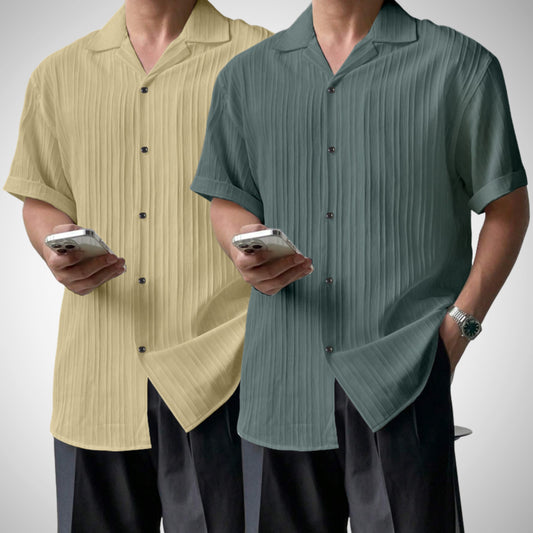 Popcon Half Sleeve PolyCotton Khaki & Green Shirt For Men (Pack Of 2)