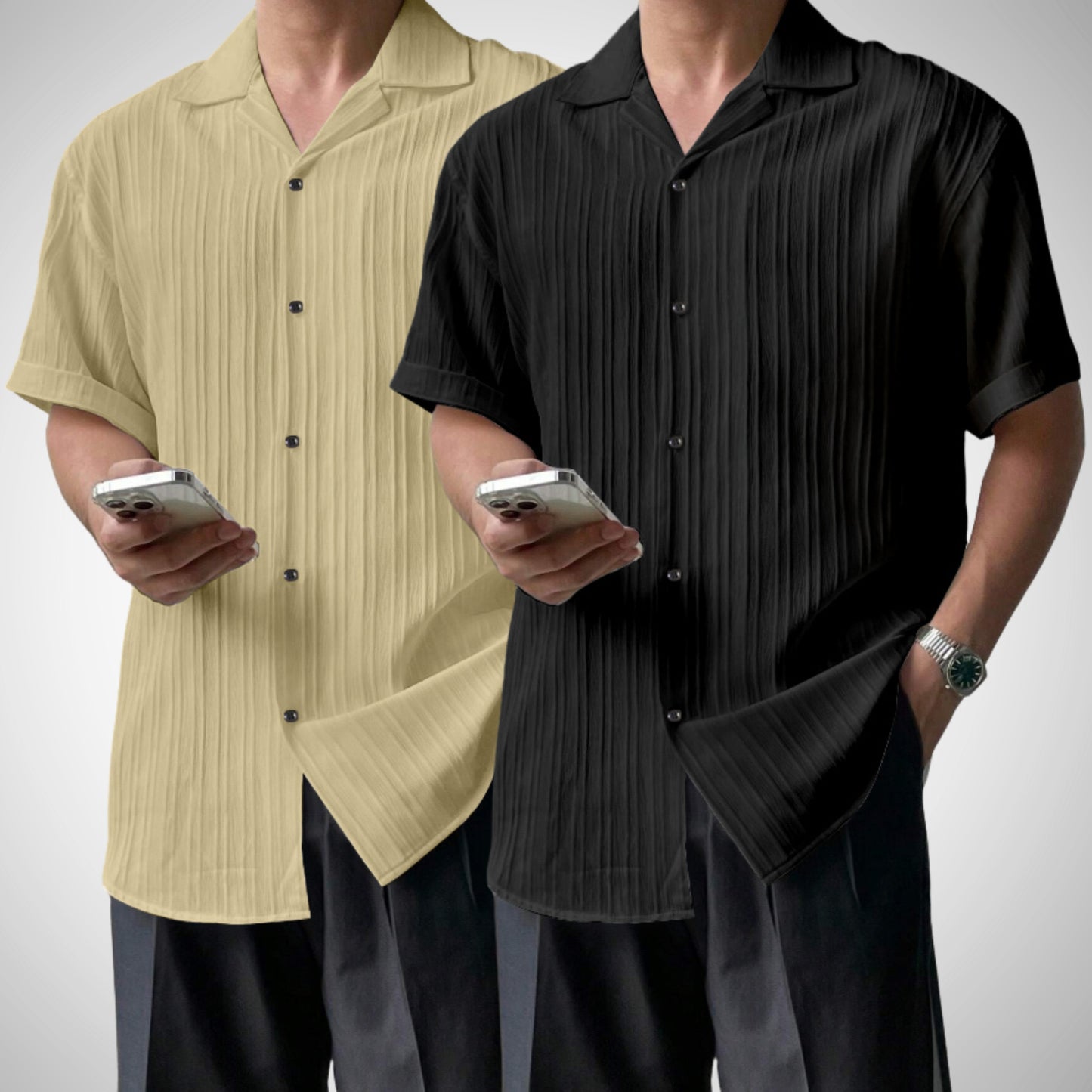 Popcon Half Sleeve PolyCotton Khaki & Black Shirt For Men (Pack Of 2)