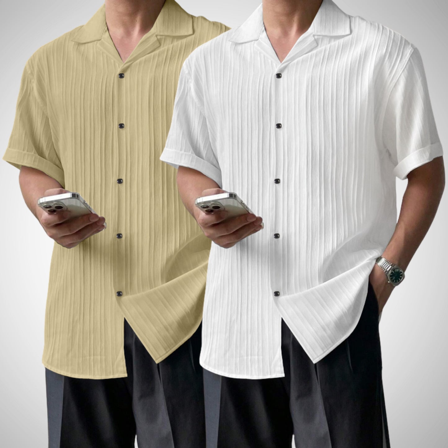 Popcon Half Sleeve PolyCotton Khaki & White Shirt For Men (Pack Of 2)