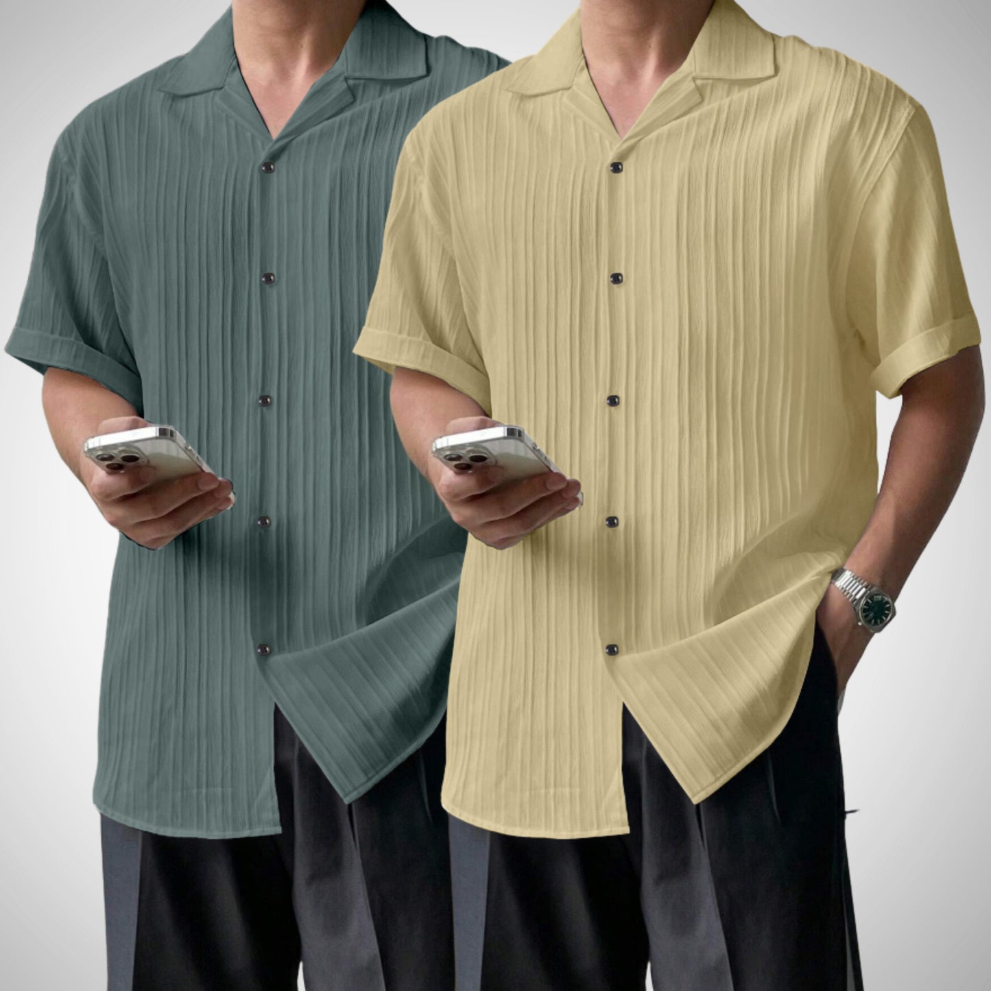 Popcon Half Sleeve PolyCotton Green & Khaki Shirt For Men (Pack Of 2)
