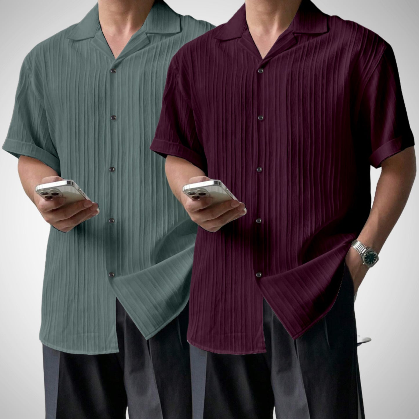 Popcon Half Sleeve PolyCotton Green & Purple Shirt For Men (Pack Of 2) (Copy)
