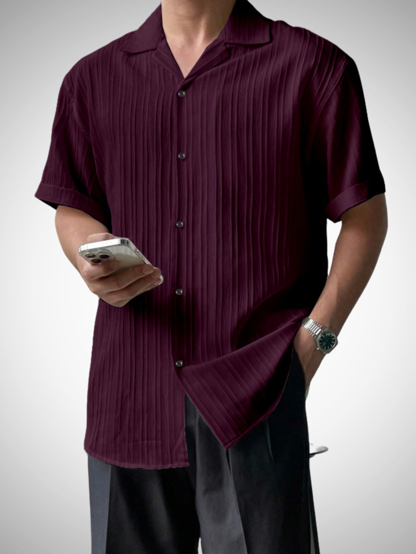 Popcon Half Sleeve PolyCotton Black & Purple Shirt For Men (Pack Of 2)