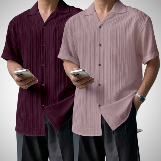 Popcon Half Sleeve PolyCotton Purple & Rama Shirt For Men (Pack Of 2)