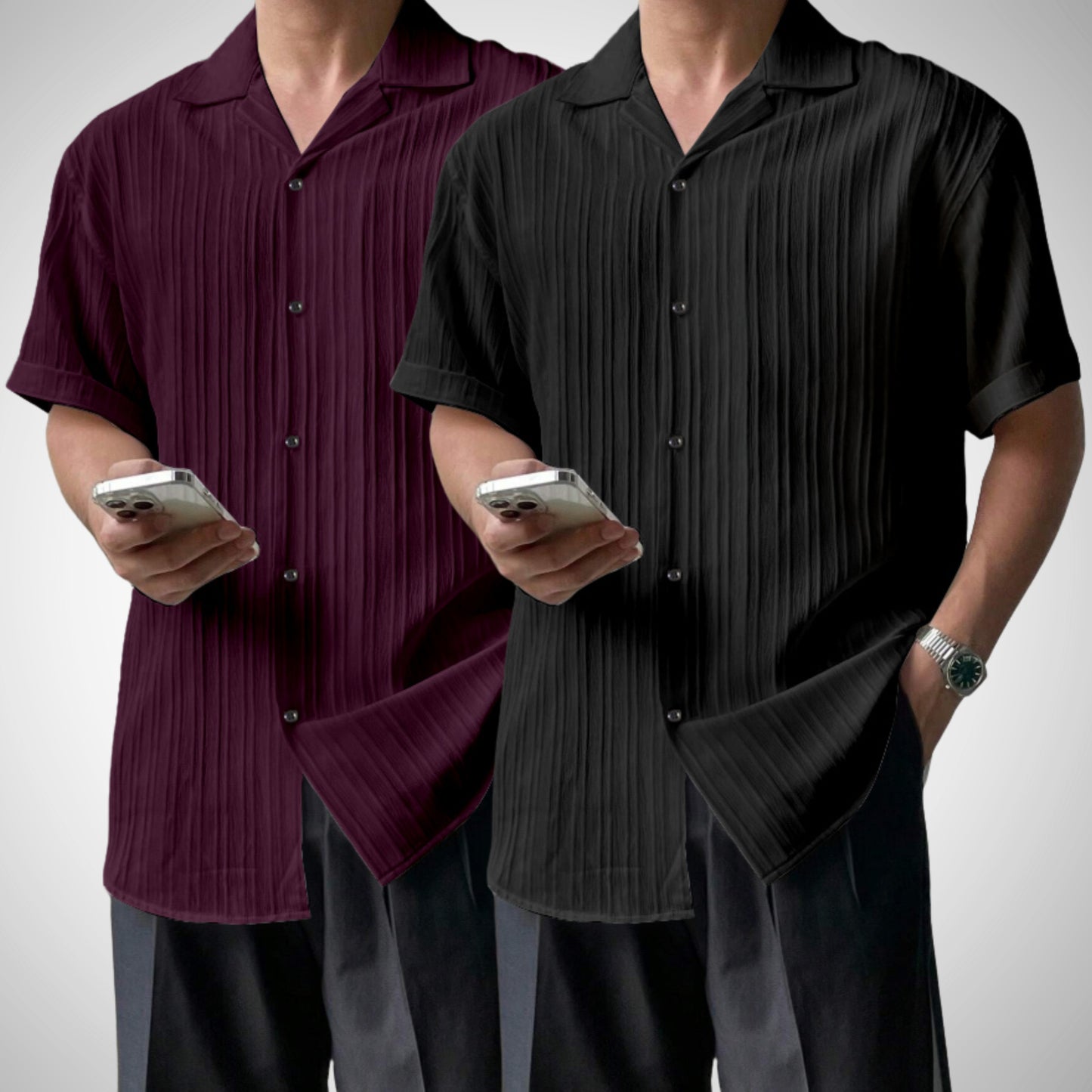 Popcon Half Sleeve PolyCotton Purple & Black Shirt For Men (Pack Of 2)