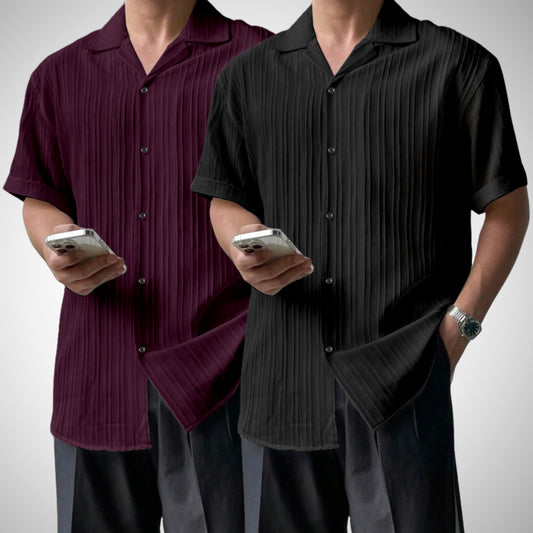 Popcon Half Sleeve PolyCotton Purple & Black Shirt For Men (Pack Of 2)