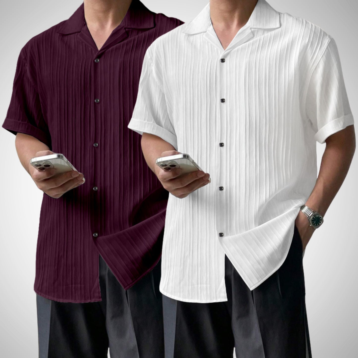 Popcon Half Sleeve PolyCotton Purple & White Shirt For Men (Pack Of 2)