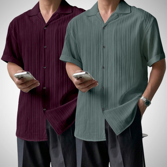 Popcon Half Sleeve PolyCotton Purple & Green Shirt For Men (Pack Of 2)