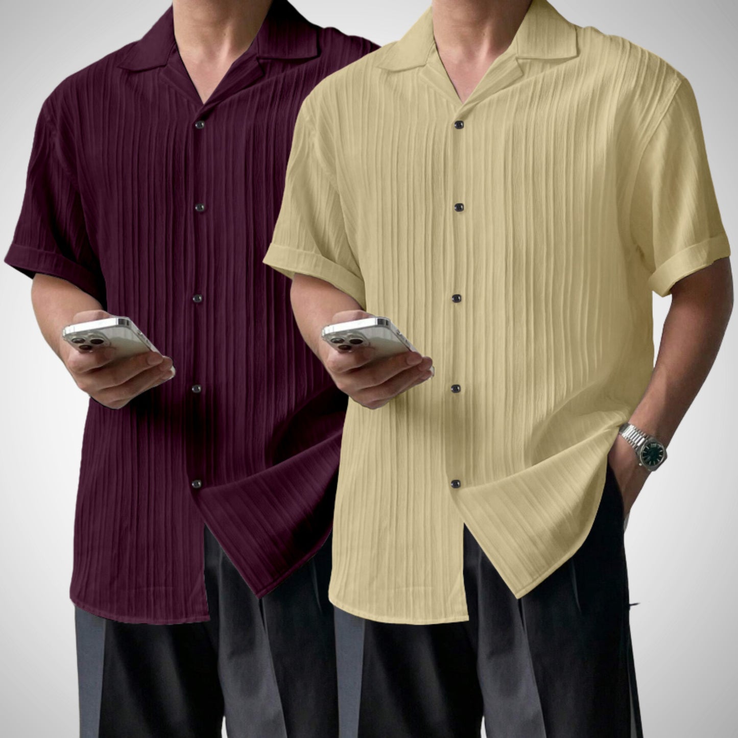 Popcon Half Sleeve PolyCotton Purple & Khaki Shirt For Men (Pack Of 2)