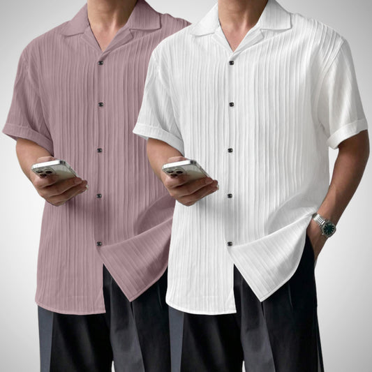 Popcon Half Sleeve PolyCotton Rama & White Shirt For Men (Pack Of 2)