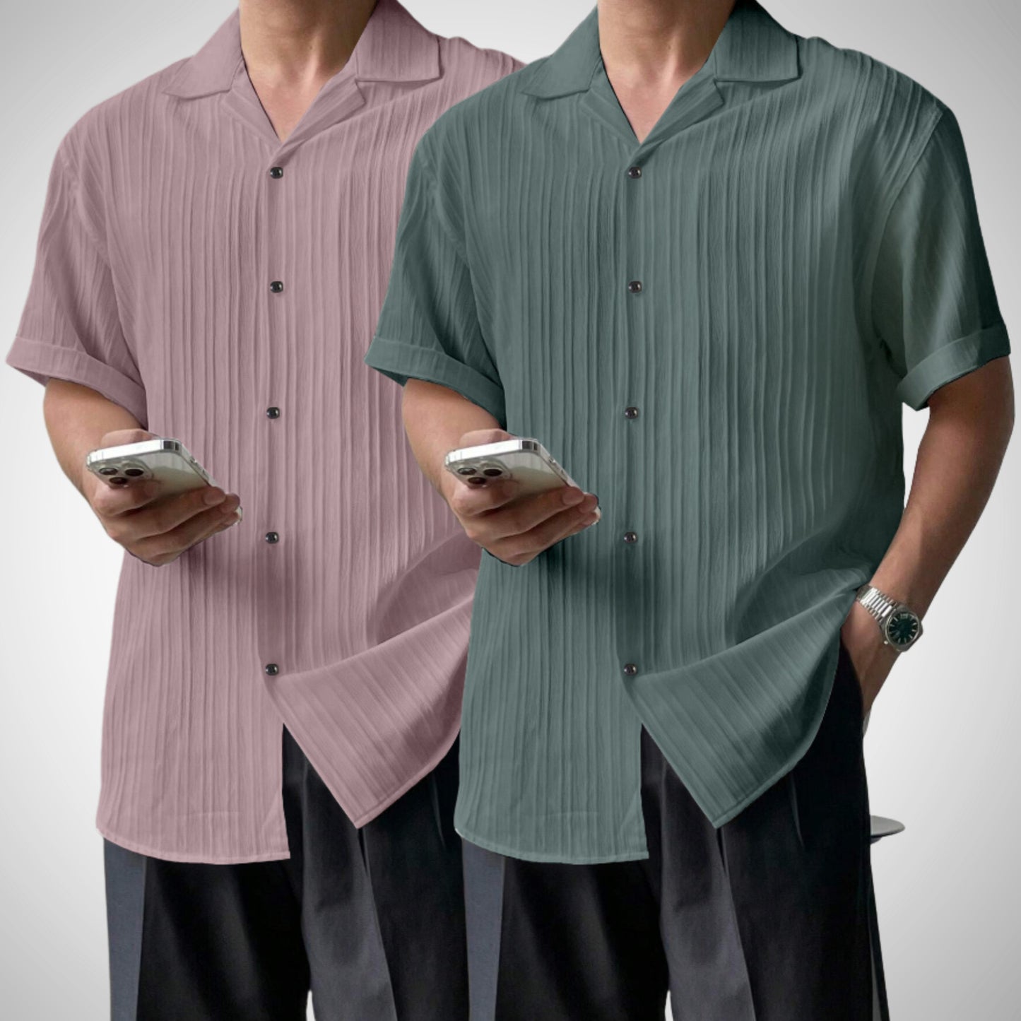 Popcon Half Sleeve PolyCotton Rama & Green Shirt For Men (Pack Of 2)