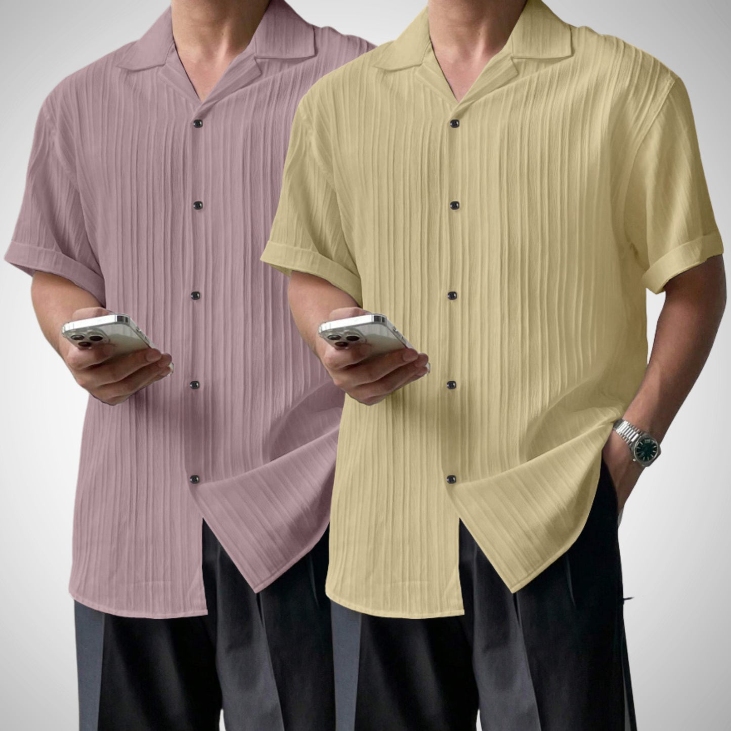Popcon Half Sleeve PolyCotton Rama & Khaki Shirt For Men (Pack Of 2)
