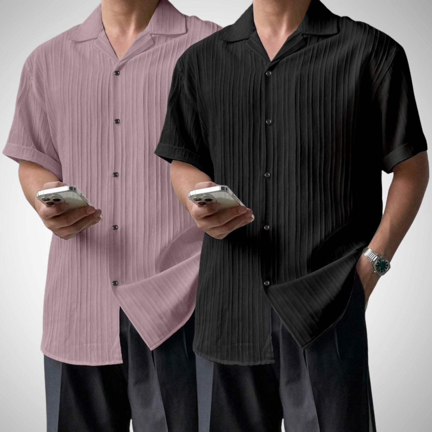 Popcon Half Sleeve PolyCotton Rama & Purple Shirt For Men (Pack Of 2)