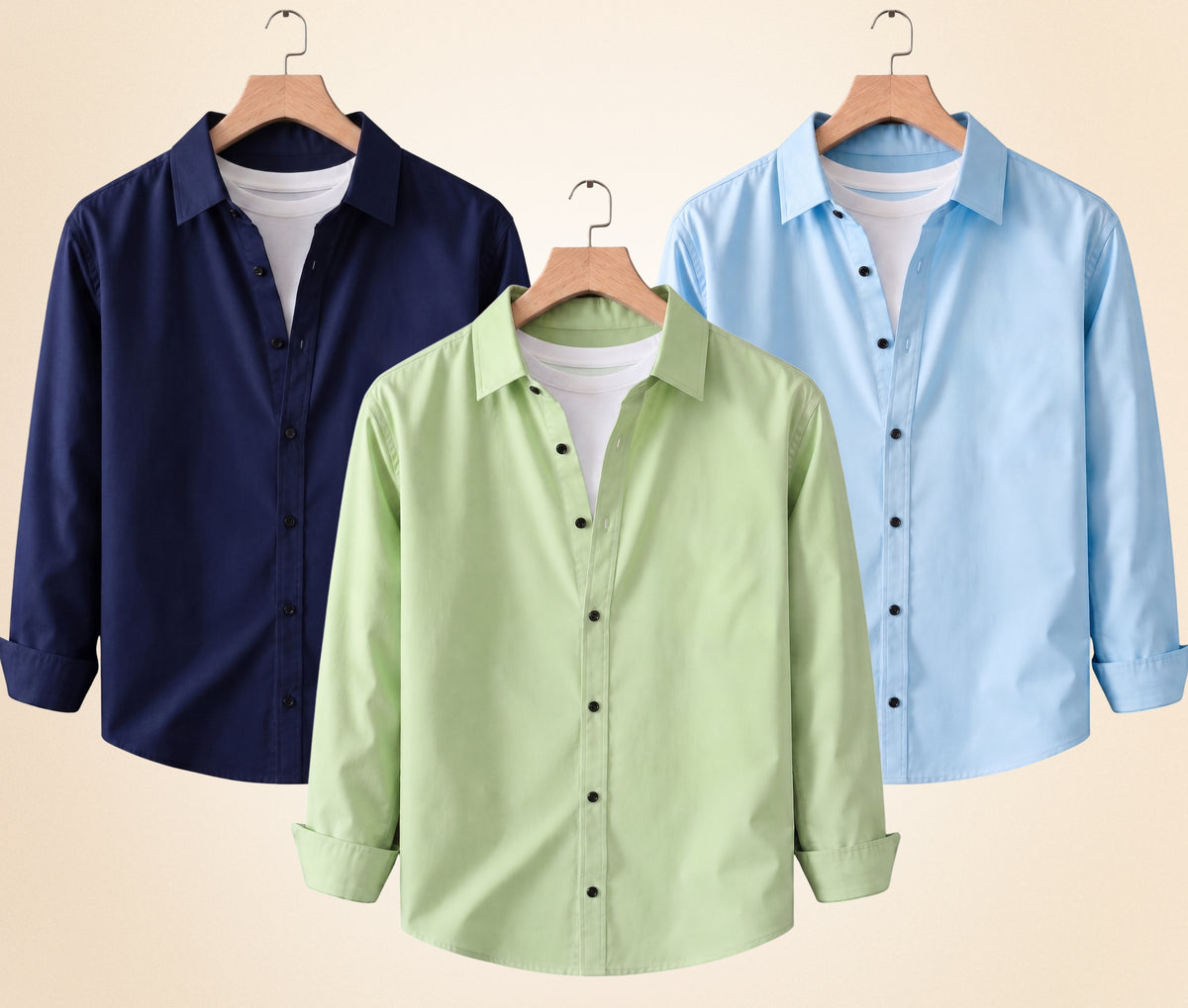 Coofandy Men's Solid Full Sleeve Casual Shirts – Navy Blue, Pista and Sky Blue (Pack of 3)