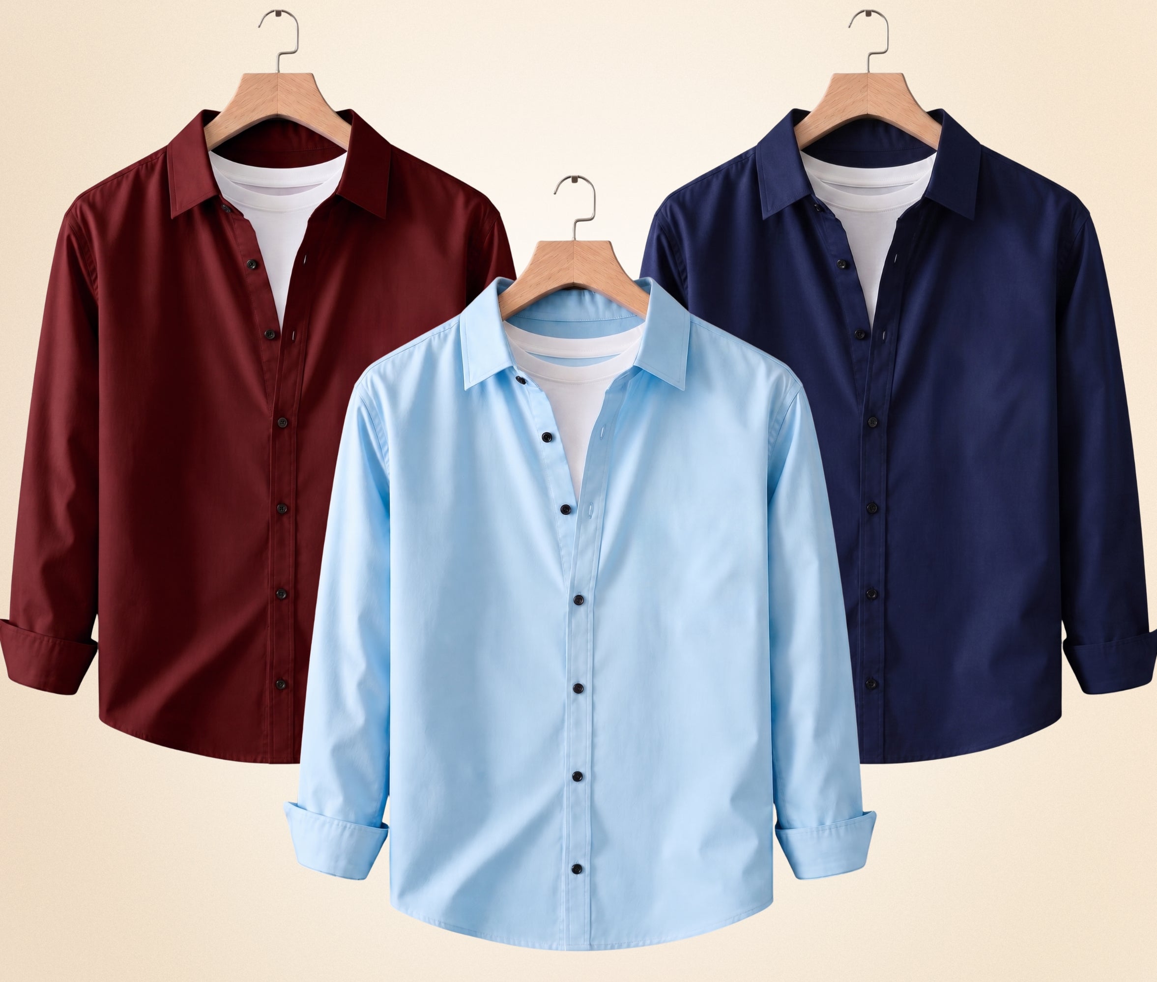 Coofandy Men's Solid Full Sleeve Casual Shirts – Burgundy, Navy Blue and Sky Blue (Pack of 3)