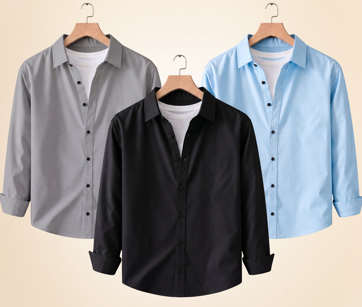 Coofandy Men's Solid Full Sleeve Casual Shirts – Black, Grey and Sky Blue (Pack of 3)