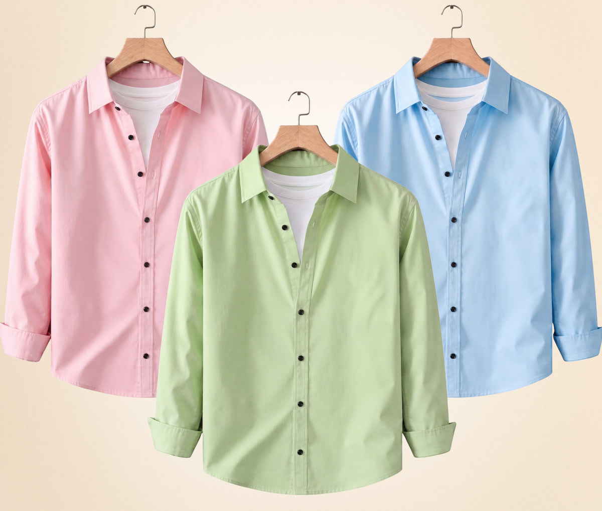 Coofandy Men's Solid Full Sleeve Casual Shirts – Peach Pink, Pista and Sky Blue (Pack of 3)