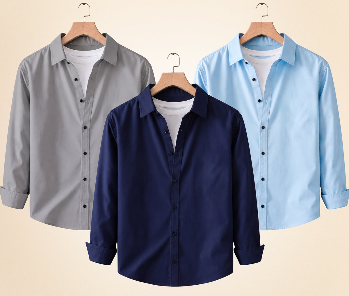 Coofandy Men's Solid Full Sleeve Casual Shirts – Grey, Navy Blue and Sky Blue (Pack of 3)