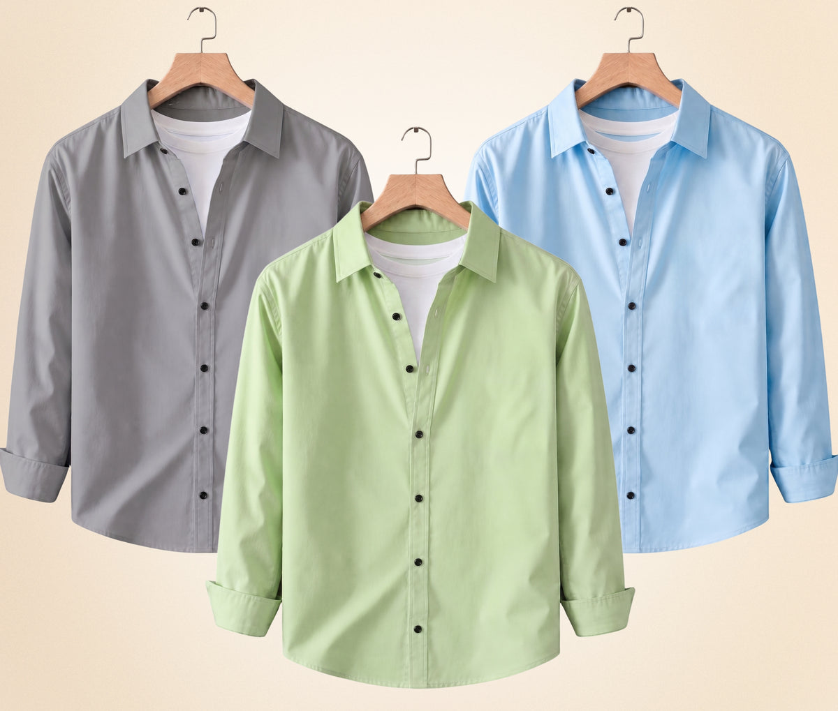 Coofandy Men's Solid Full Sleeve Casual Shirts – Grey, Pista and Sky Blue (Pack of 3)