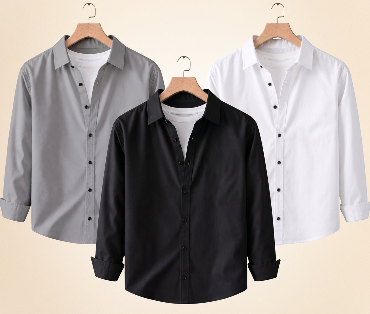 Coofandy Men's Solid Full Sleeve Casual Shirts – Black, Grey and White (Pack of 3)