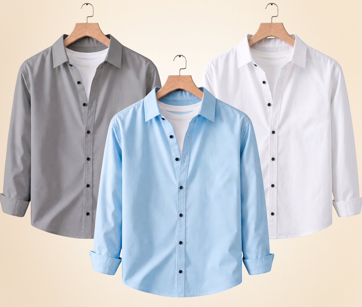 Coofandy Men's Solid Full Sleeve Casual Shirts – Grey, Sky Blue and White (Pack of 3)