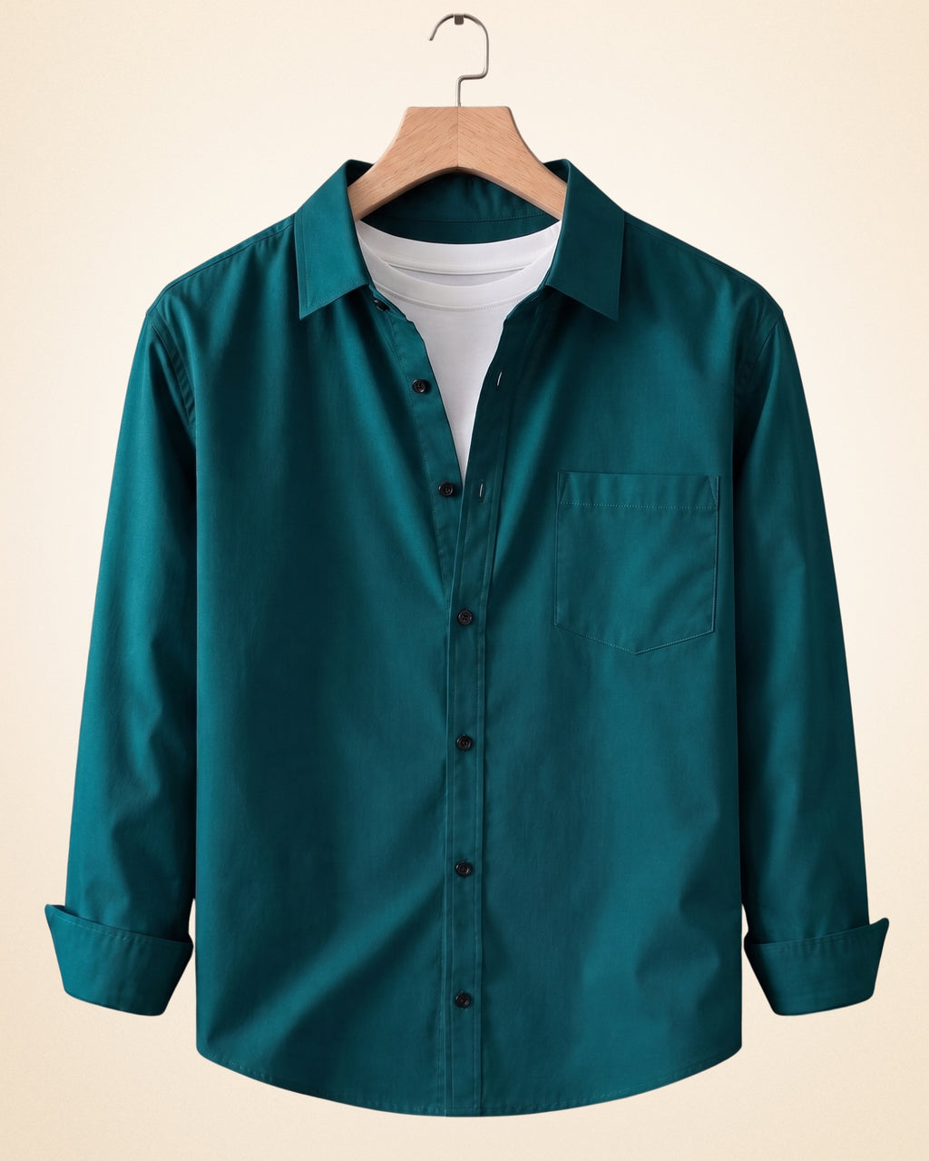 Coofandy Men's Solid Full Sleeve Casual Shirts – Pista, Teal Green and White (Pack of 3)