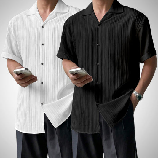 Popcon Half Sleeve PolyCotton White & Black Shirt For Men (Pack Of 2)