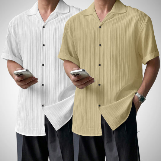 Popcon Half Sleeve PolyCotton White & khaki Shirt For Men (Pack Of 2)