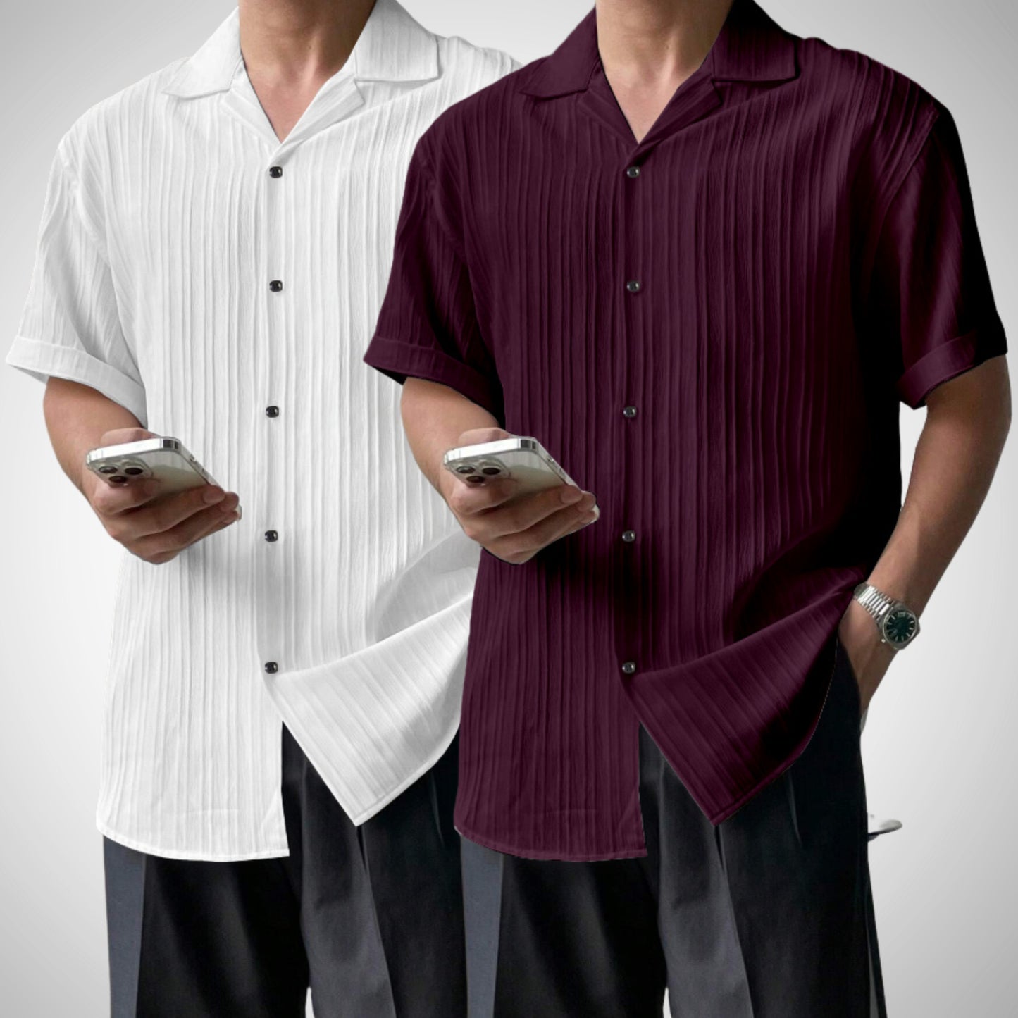 Popcon Half Sleeve PolyCotton White & Purple Shirt For Men (Pack Of 2)