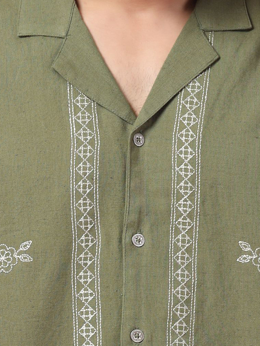 Men Ethnic Motifs Embroided Spread Collar Casual Shirt
